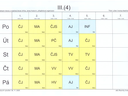 Rozvrh 4.ročník